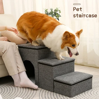 Scale per animali domestici Scale pieghevoli per cani Scale di design tre in uno comode e durevoli con contenitore e casa per animali Scale per animali domestici a 3 gradini No