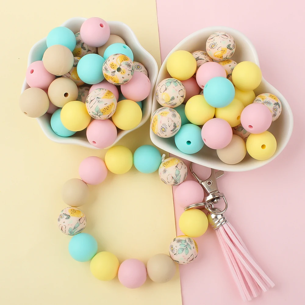 15MM Round Silicone Beads Baby Colorful Beads For Jewelry Making DIY Beaded Pen Bracelets Food Grade Accessorie Set 35Pcs