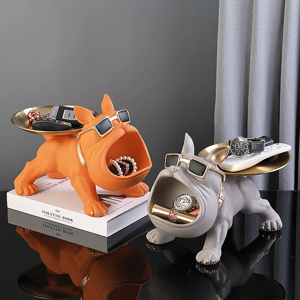 

Statue Resin Dog Living Room Decor Decorative Storage Tray Sculpture Ornament Bulldog Figurine for Home Interior Desk Decoration