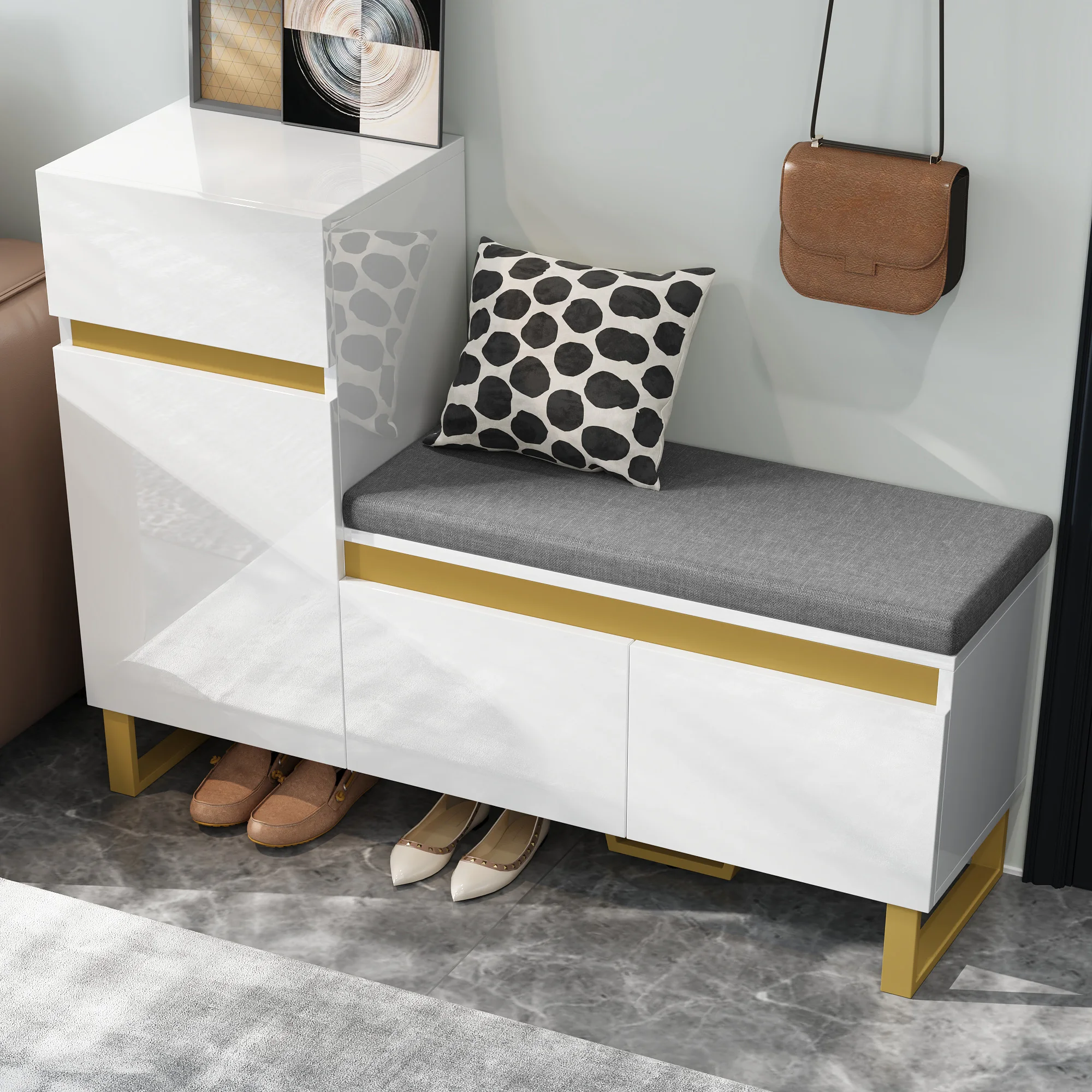 Schuhschrank mit großem Fassungsvermögen für den Eingangsbereich, mehrstufiger Aufbewahrungsschrank, moderner, minimalistischer Eingangsschrank, Heim-Organizer mit – Detail 7