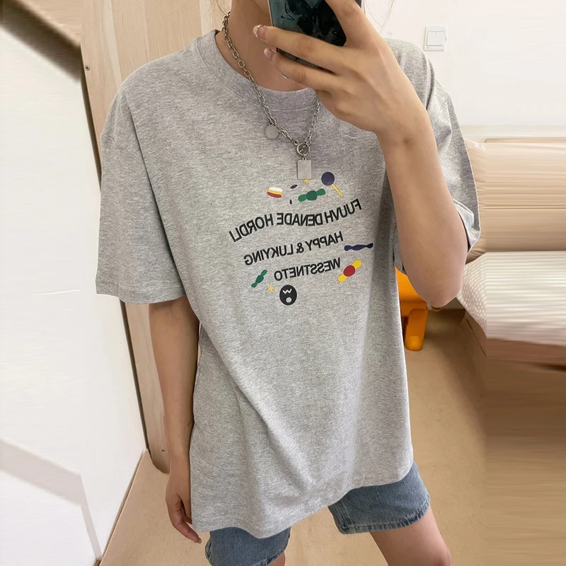 

Women's Clothing 2024 Summer Trendy Funny Letter Printed Casual Streetwear T-shirts Female Simple O Neck Short Sleeve Loose Tops