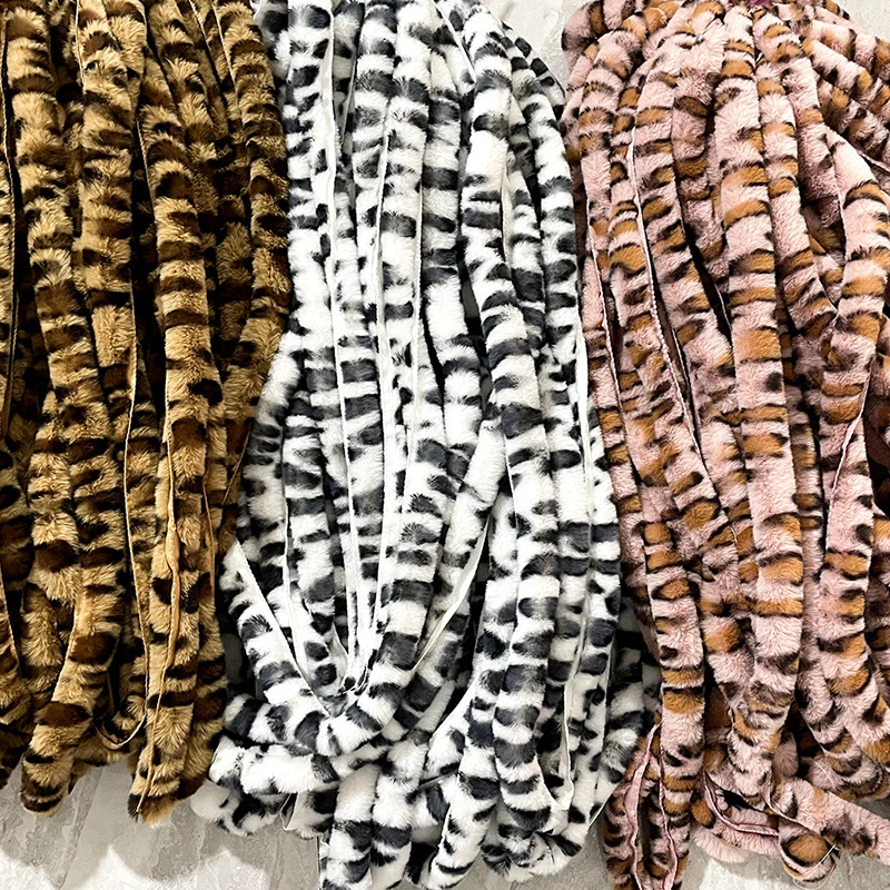 1m Faux Rabbit Fur Leopard Ribbon Stripe Tapes DIY Apparel Sewing Fluffy Trim Trimming Fabric for Sewing Costume Plush Fur