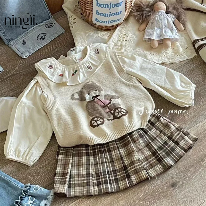 Summer Baby Kids Girls Sleeveless Cherry Decorated Vest and Skirt Clothing Set