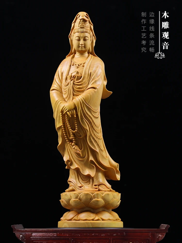 

Boxwood wood carving Guanyin Bodhisattva home to worship the South China Sea Guanyin Buddha sculpture Guanyin statue