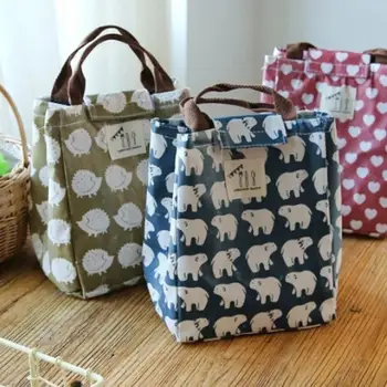 Cartoon Functional Pattern Cooler Lunch Box Bag Portable Insulated Canvas Lunch Bag Thermal Food Picnic Lunch Bags for Women Kid 2