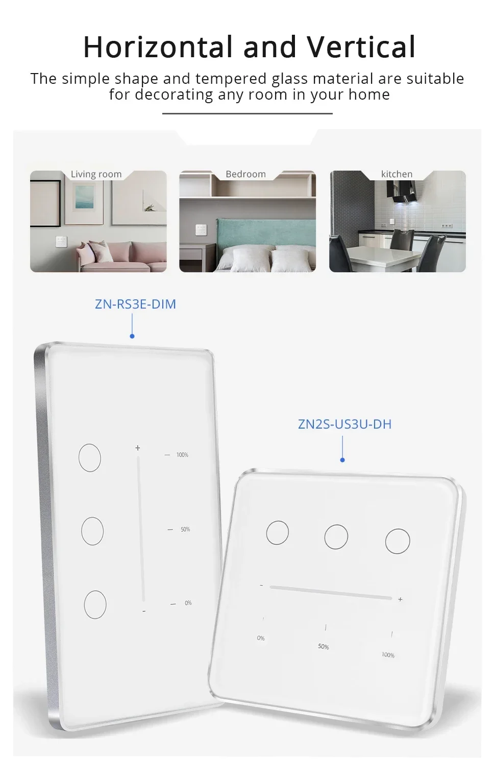 Zigbee Dimmer Switch 3 Gang Wall Light Switch Touch Panel Percentage Adjustment