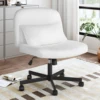 Massage Cross Leg Office Chair w/ Double Layer Sponge Cushion,Corduroy/Pearl Velvet Wide Armrest Desk Chair Mid Back Adjustable 6