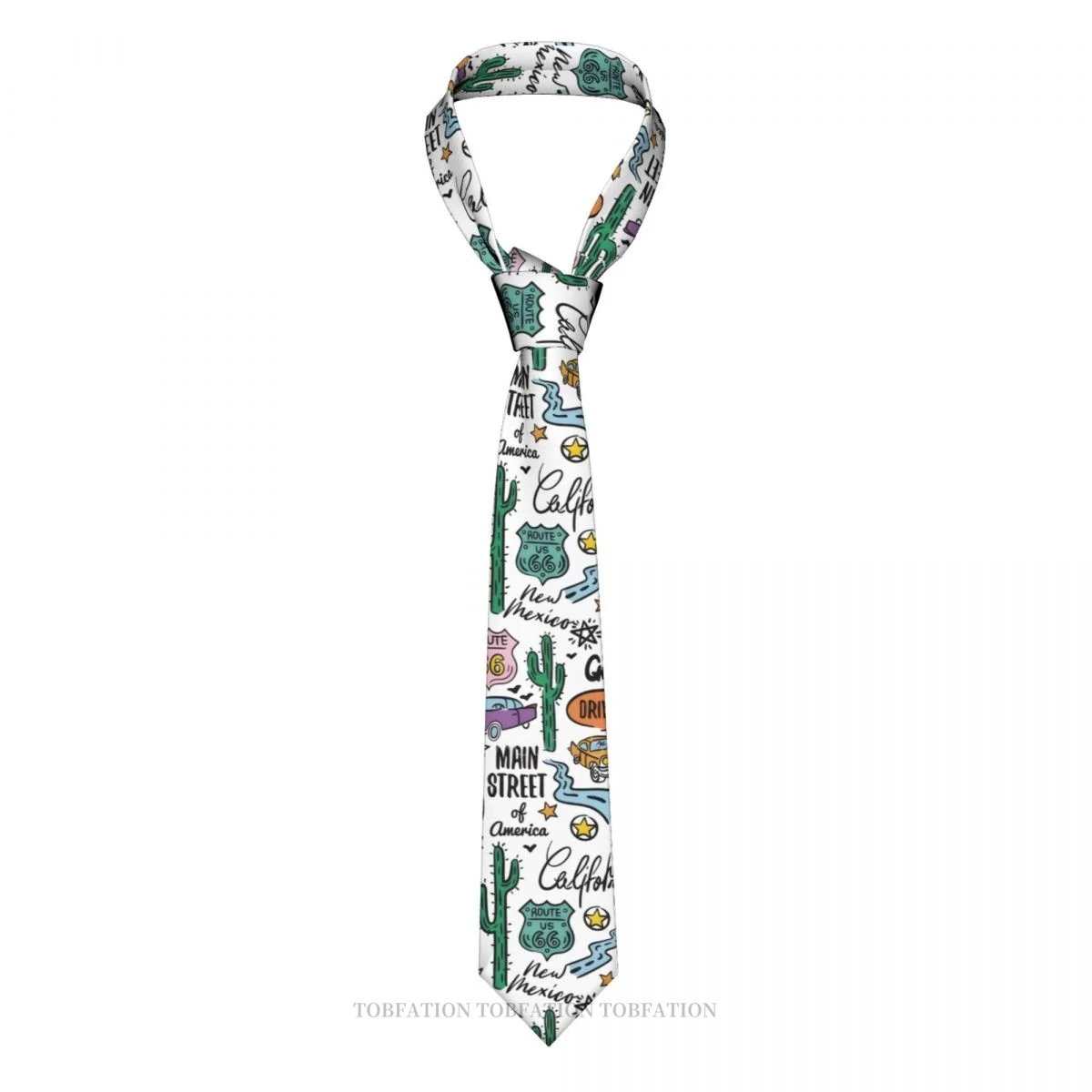 Pattern Flat Design U S Route 66 New 3D Printing Tie 8cm Wide Polyester Necktie Shirt Accessories Party Decoration