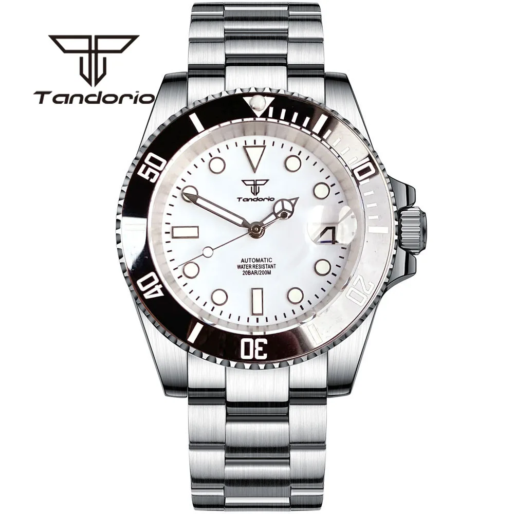 Tandorio NH35A Stainless Steel Fashion 20ATM 40mm Men's Dive Automatic Watch Shell Dial Date Sapphire Crystal Rotating Bezel commercial desktop vertical automatic rotating electric heating gas stainless steel crispy pork belly roast chicken oven