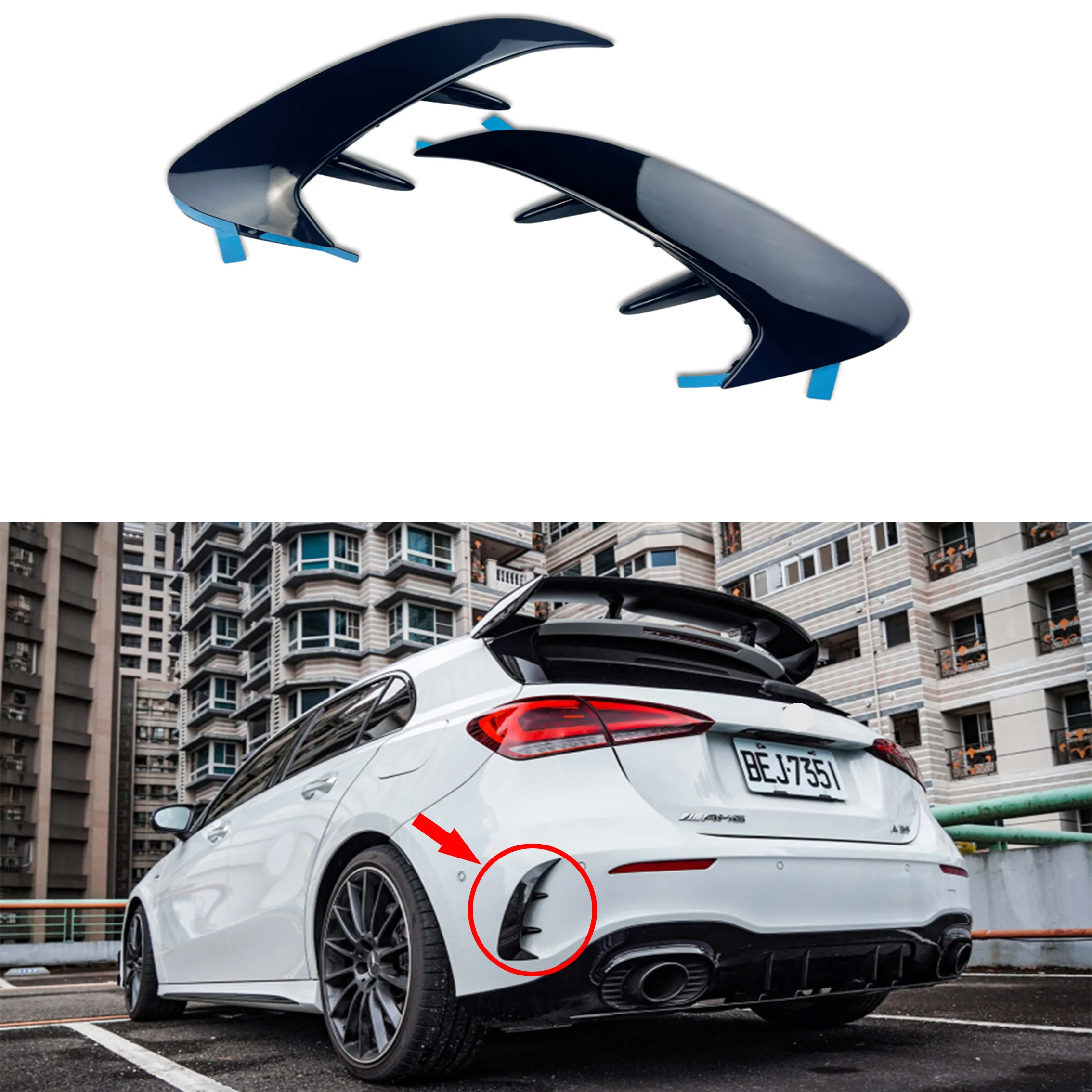Paar hintere Klappen Stoßstange Spoilder Canards Splitter für Mercedes Benz W177 AMG Line Fließheck A180 A200 A220 A160 A250 A35 2019 – Detail 3
