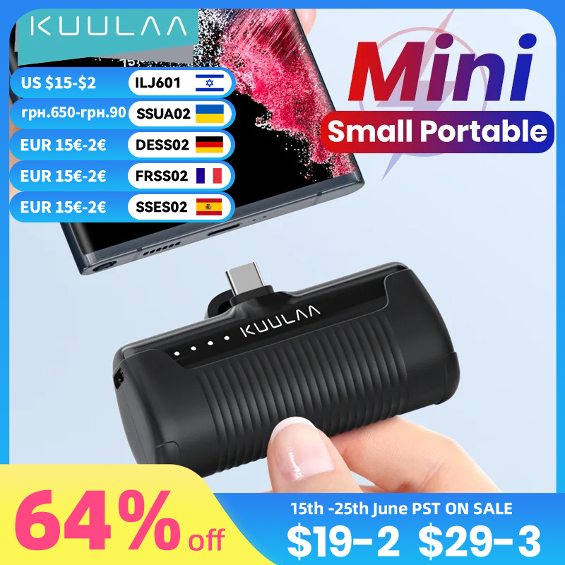 KUULAA Mini Power Bank 4500mAh - Portable Charger for iPhone 16 15 14 13 Pro Max & Samsung/Xiaomi - External Battery PowerBank