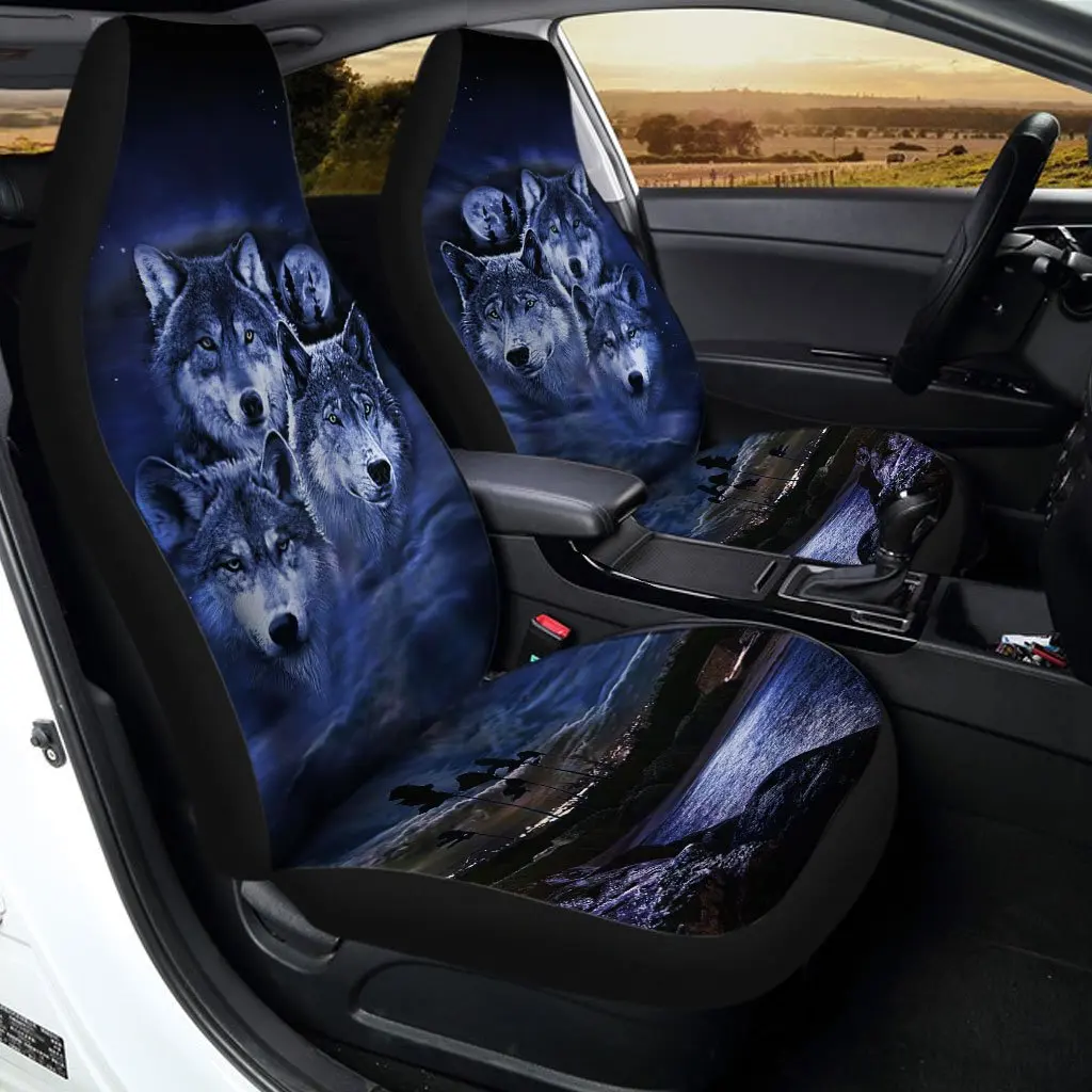 

Cool Wolf Car Seat Covers Custom Car Interior Accessories,Pack of 2 Universal Front Seat Protective Cover