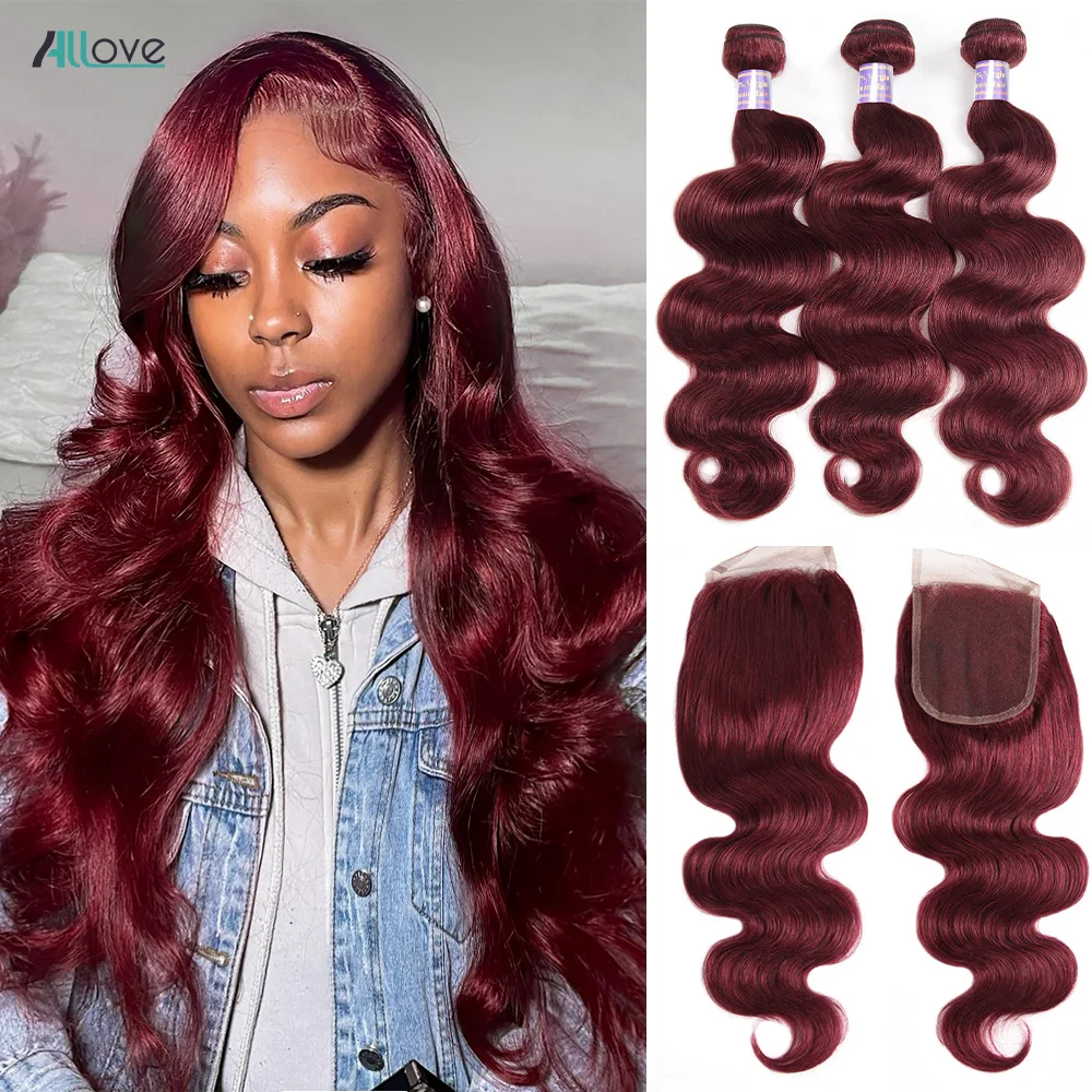 Burgundy Bundles Closure Remy 3 Bundle Closure Burgundy Allove Hair