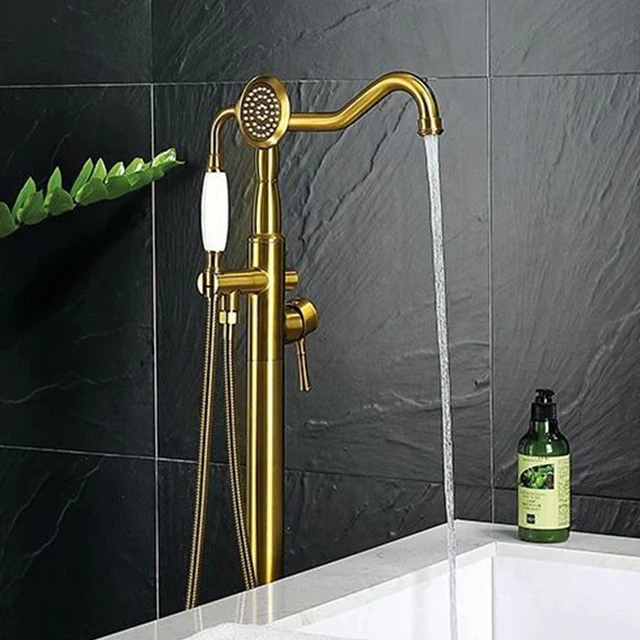 ก๊อกน้ำอ่างอาบน้ำแบบตั้งพื้นทองเหลือง OXG พร้อมฝักบัวแบบมือถือ ก๊อกน้ำห้องน้ำแบบติดผนัง/ตั้งพื้น 3