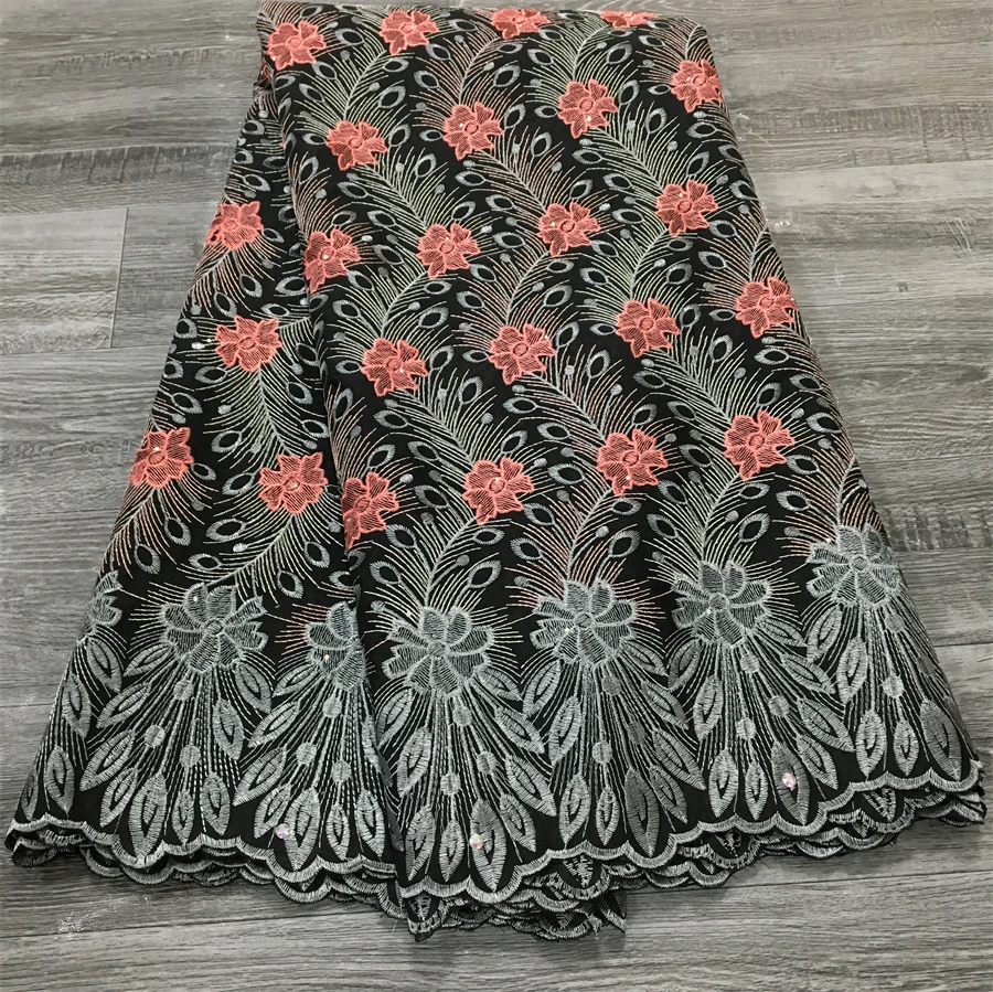 Nigerianischer Stickerei-Baumwoll-Spitzenstoff 2024, hohe Qualität, 5 Yards, Schweizer Voilespitze, afrikanischer Stoff, elegantes Kleid für Frauen A3806 – Detail 11