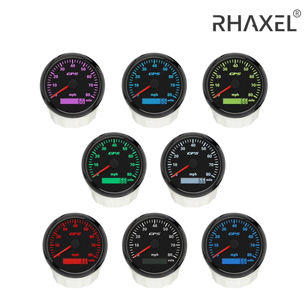 

GPS Спидометр RHAXEL 85 мм (3 3/8 дюйма), 0-120 км/ч, 0-60 миль/ч, с 7 цветными подсветками, 12 В, 24 вольт, для грузовиков, фургонов, транспортных средств