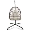 Swing Egg Chair with Stand Indoor Outdoor Wicker Rattan Patio Basket Hanging Chair with C Type bracket with cushion and pillow 2