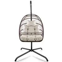Swing Egg Chair with Stand Indoor Outdoor Wicker Rattan Patio Basket Hanging Chair with C Type bracket with cushion and pillow 2