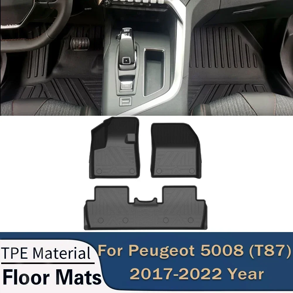 

Автомобильные коврики для Peugeot 5008, T87, 2017-2024, 5 сидений, всесезонные коврики для ног из ТПЭ, водонепроницаемые коврики без запаха, аксессуары для интерьера