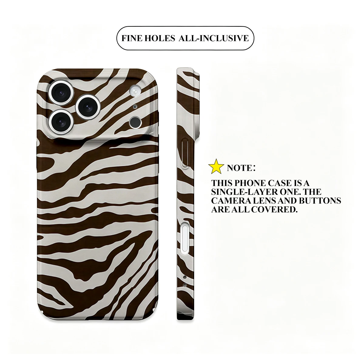 Korean Zebra Stripe Hard Bumper Phone Case - Brown and White