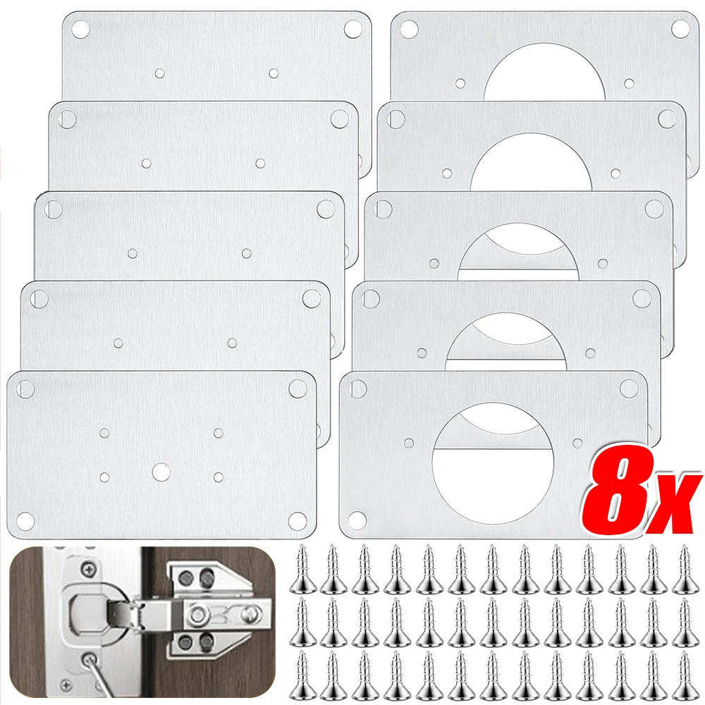 Stainless Steel Hinges Door Hinges Hinge Repair Plates Stainless Steel Hinge Fixing Plates Kit Kitchen Cabinet Cupboard Door Hinge Mounting Repair Plate Furniture Hardware Accessories