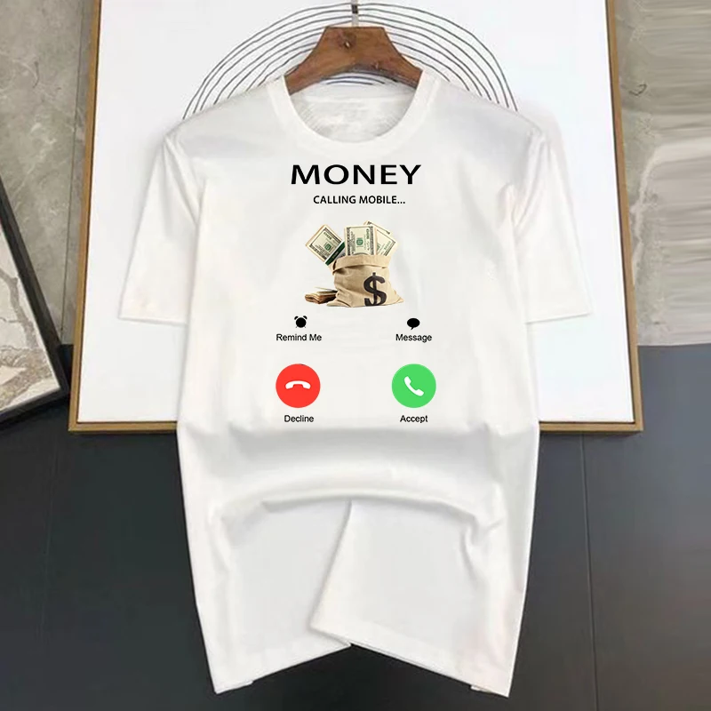 Money Calling Mobile Pattern Printed  Summer Luxury Brand Female Tshirt  cartoon High Quality Fashion Casual Men\'s T-shirt