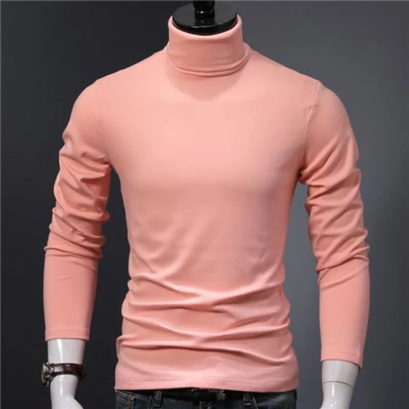 Men T Shirt Solid Color Velour Turtleneck Long Sleeve Casual Undershirt S-5XL men undershirts