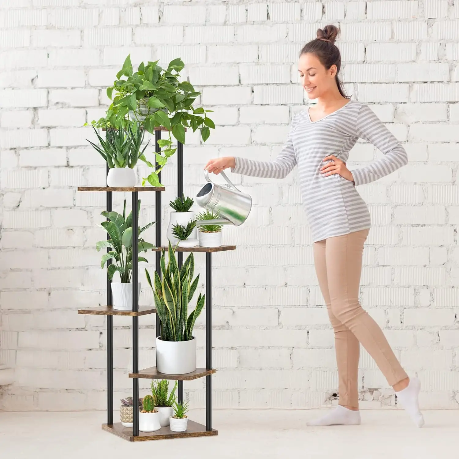 4-6 Tier Tall Corner Plant Stands Large Metal Wood Flower Pot Shelf Tiered Plant Holder Display Rack for Outdoor Balcony Garden plant stand wooden flower shelf