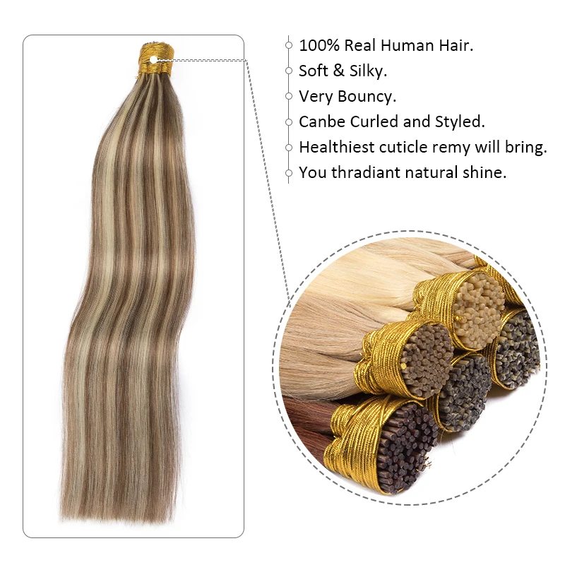 Straight I Tip Hair Extensions Real Human Hair Brazilian Remy Human Hair Extension 0.8g/Strand 50 Strands Fusion Hair Extensions