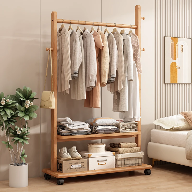 Modern mat Chinese Sle  Wood Floor Standing Clothes Hanger for Living Room Bedroom Dormi Portable Storage O...