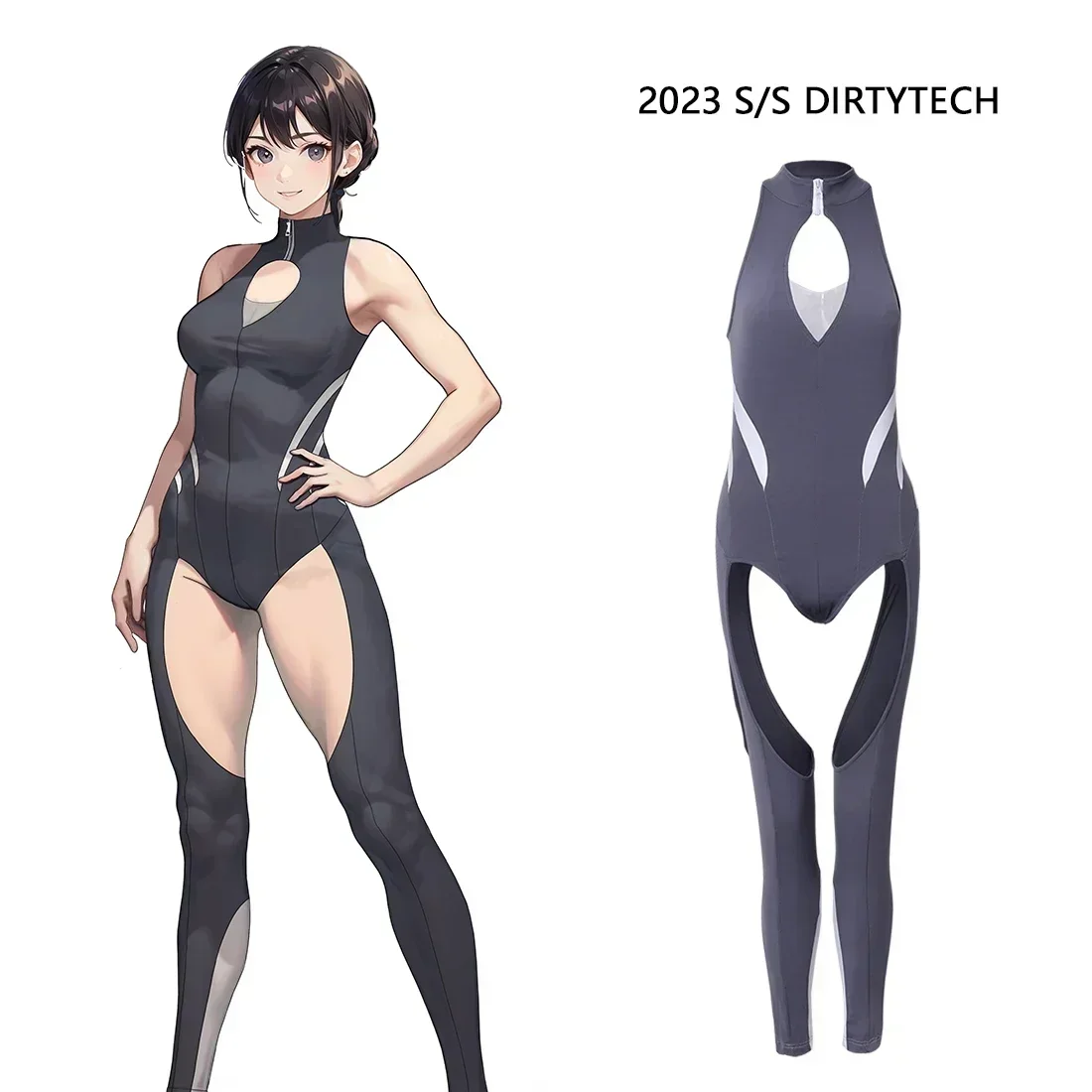 Original Grey Shark Bodysuit Yoga Pants Fitness Bodysuit Set Sexy Elastic Anime Cosplay