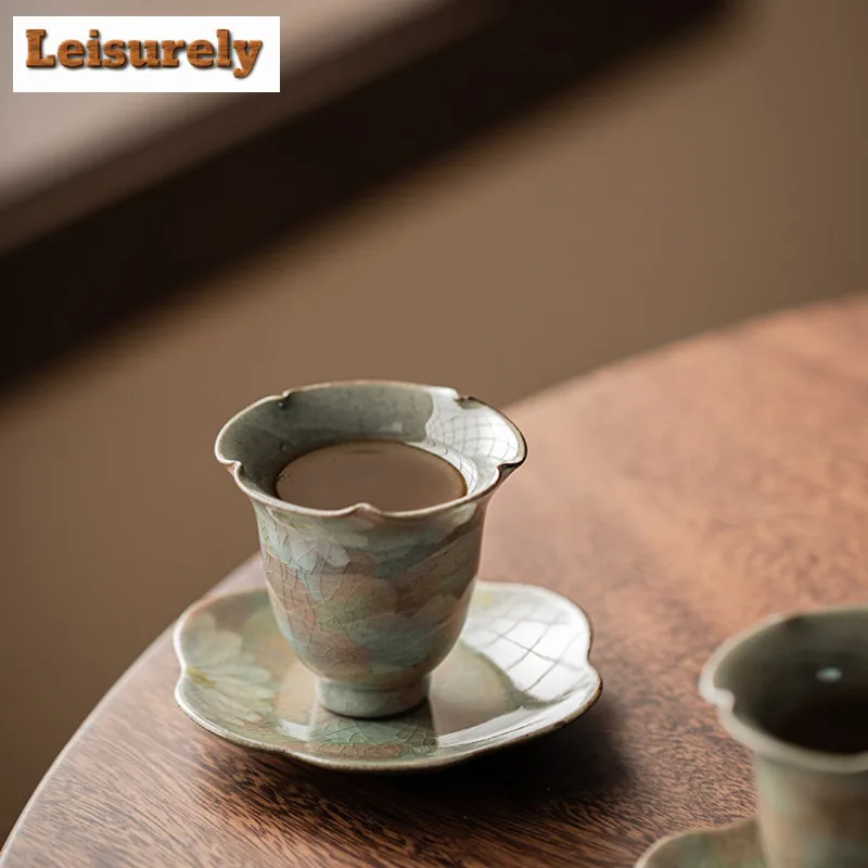 2pc/lot Hand Drawn Daisy Petal Coasters Ice Crack Glaze Non-slip Coasters Cups Saucer Anti-scald Placemats Base Tea Services