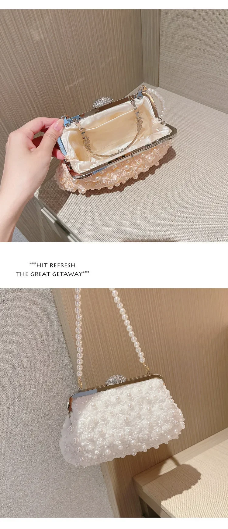 Ladies' Handheld Evening Bag Pearl Bag Women's Retro Dinner Bag  Soft Material Purse Luxury Party Style Wedding Outfit Matching