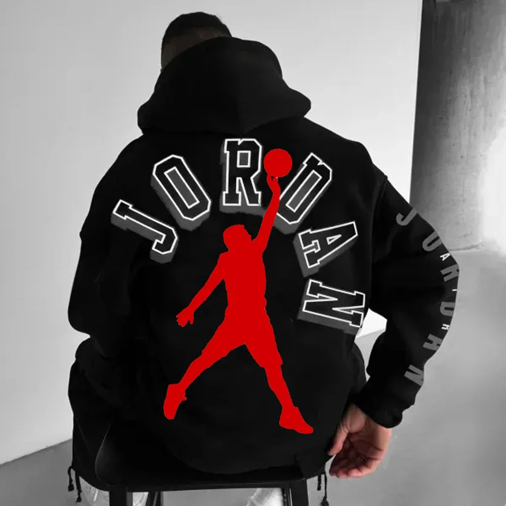 Men Women Hoodies Oversized Letter Basketball Print Loose Pullover Casual Sports Sweater
