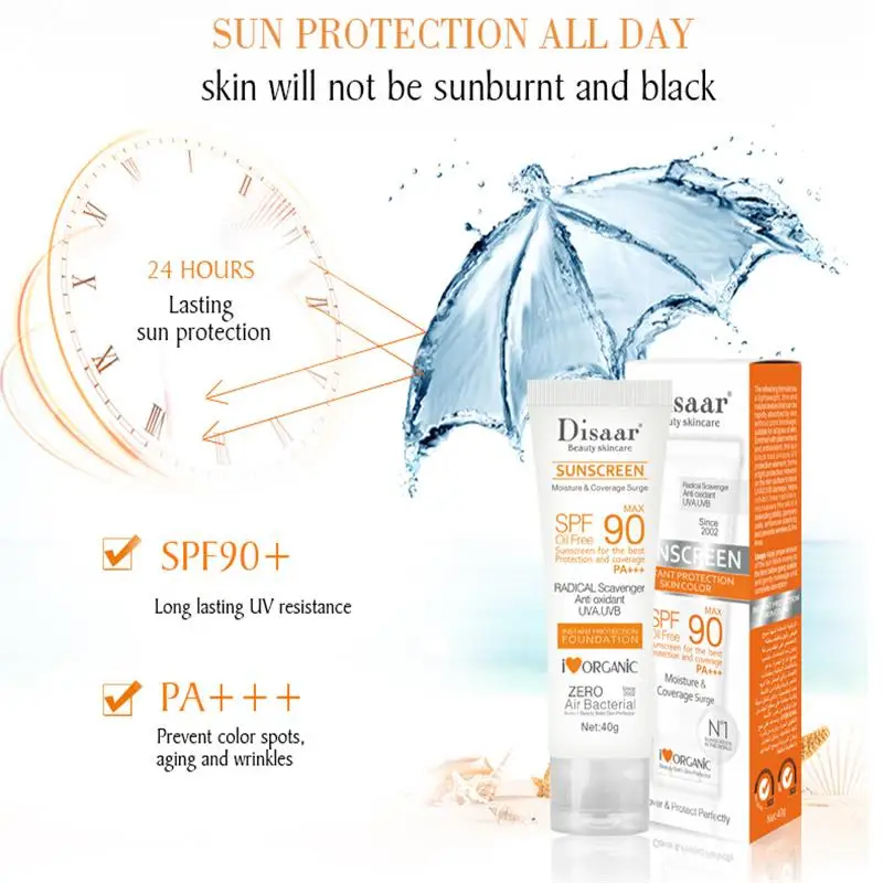 Disaar 40g Sunscreen Cream SPF 90 Body Protector Solar Lotion Original Facial UV Protection