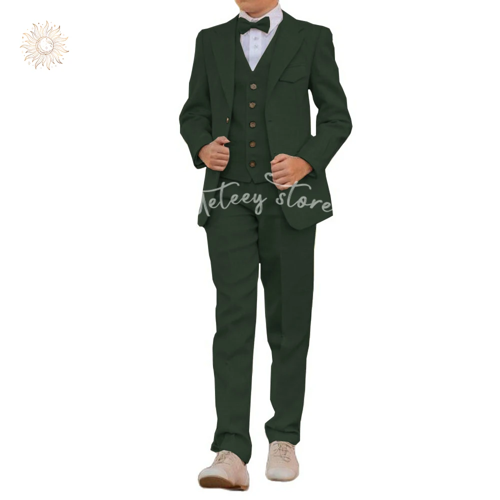 Tuxedo Boys Slim Fit 3 Piece Solid Color Suits Formal Wedding Groomsmen Prom