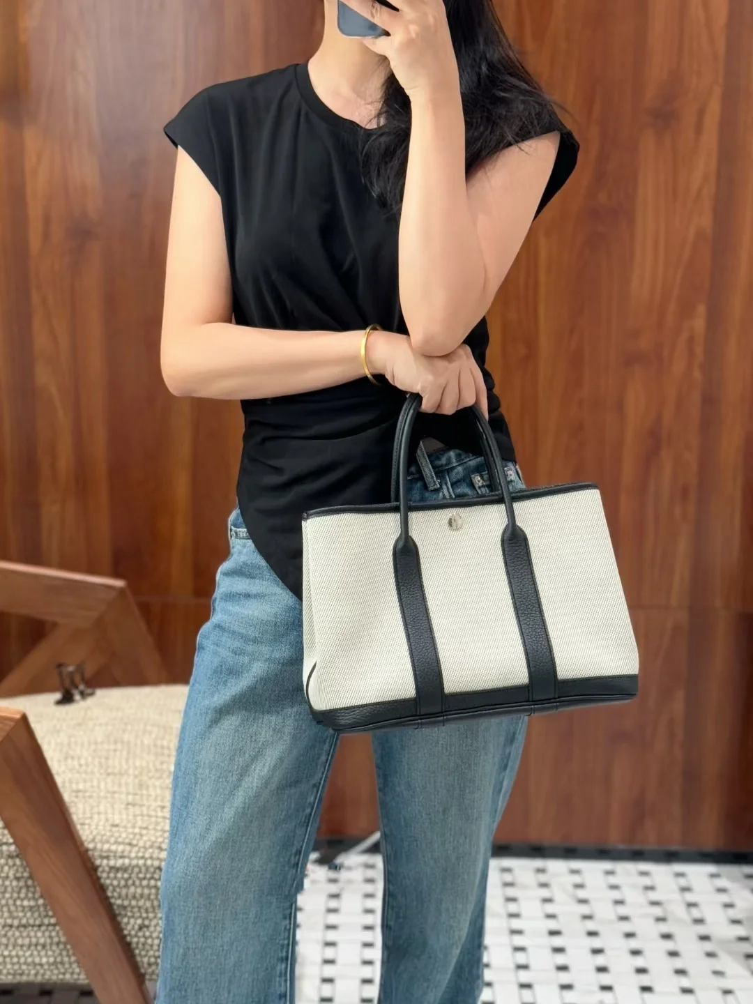 2025 New Women's Large Capaci Canvas Leather Garden Tote Bag Casual Sle Commuting Bag for Work Cuter Bag