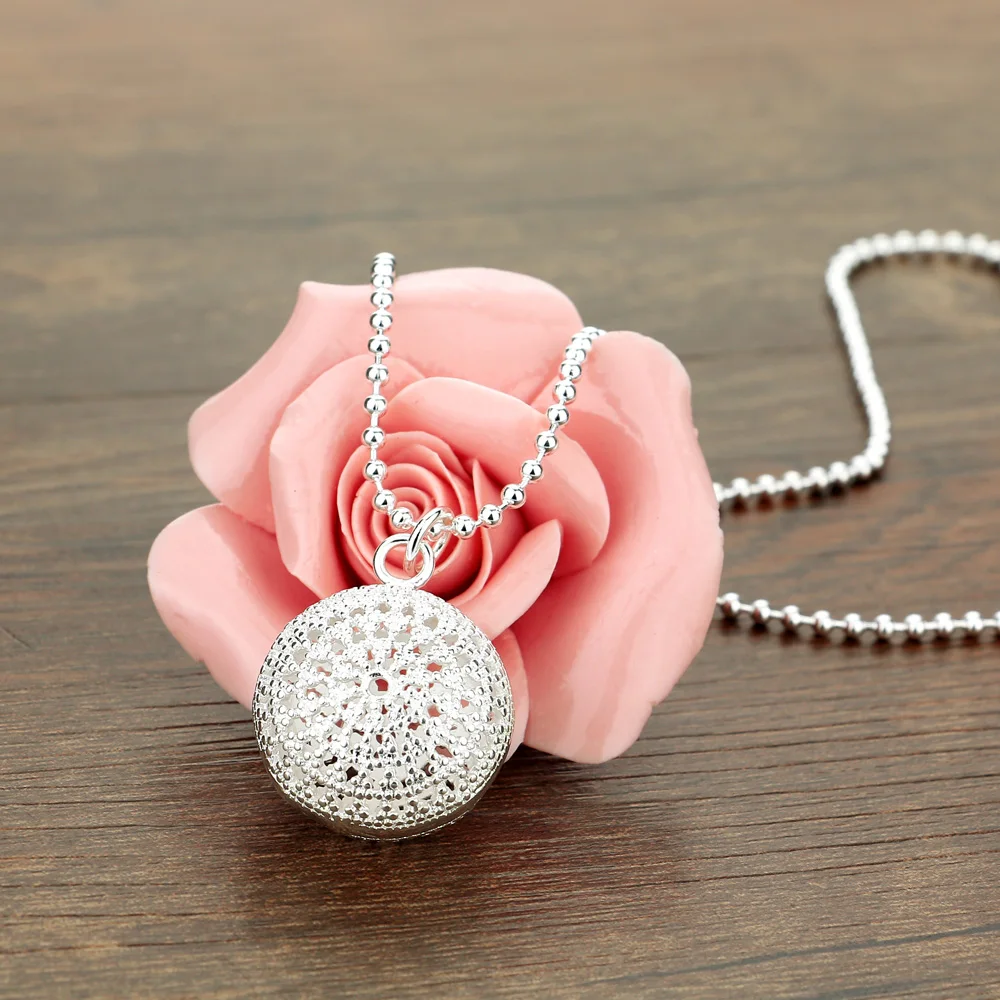 

korean trend 925 Stamped Silver Pretty Hollow ball Pendant Necklace For Women fashion wedding party luxury Jewelry Holiday gift