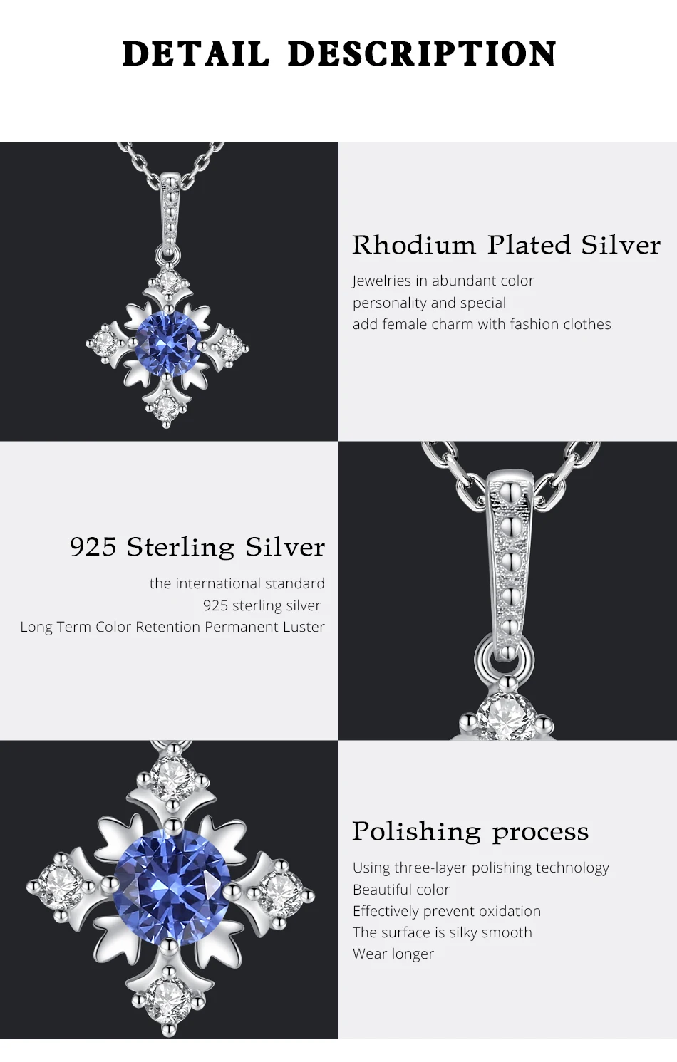Collane con fiocco di neve in autentico argento sterling con zaffiro blu per le donne, con pietre preziose, smeraldo, da sposa_voghion.com