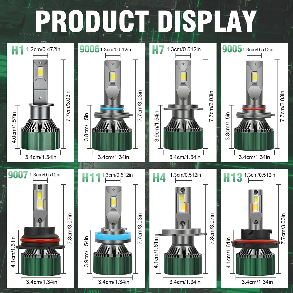 H7 캔버스 LED 헤드라이트 고출력 캔버스 터보 램프 외부 드라이브 6000K 자동차 라이트 DC12V