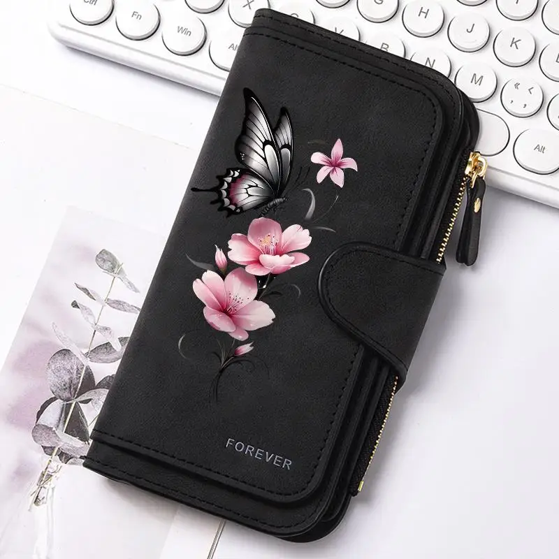 Elegant Butterfly Flower Women's Long Wallet with Card Slots, Coin Pocket & Phone Pouch – Ideal Gift
