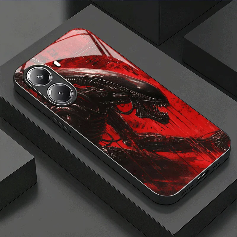 Sleek Alien-Theme Tempered Glass Phone Case