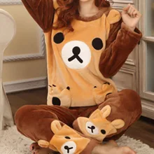New Women Pajama Set Autumn Winter Pajamas Flannel Cartoon Thick Warm Women Sleepwear Cute Animal Female Cotton Homewear Piece
