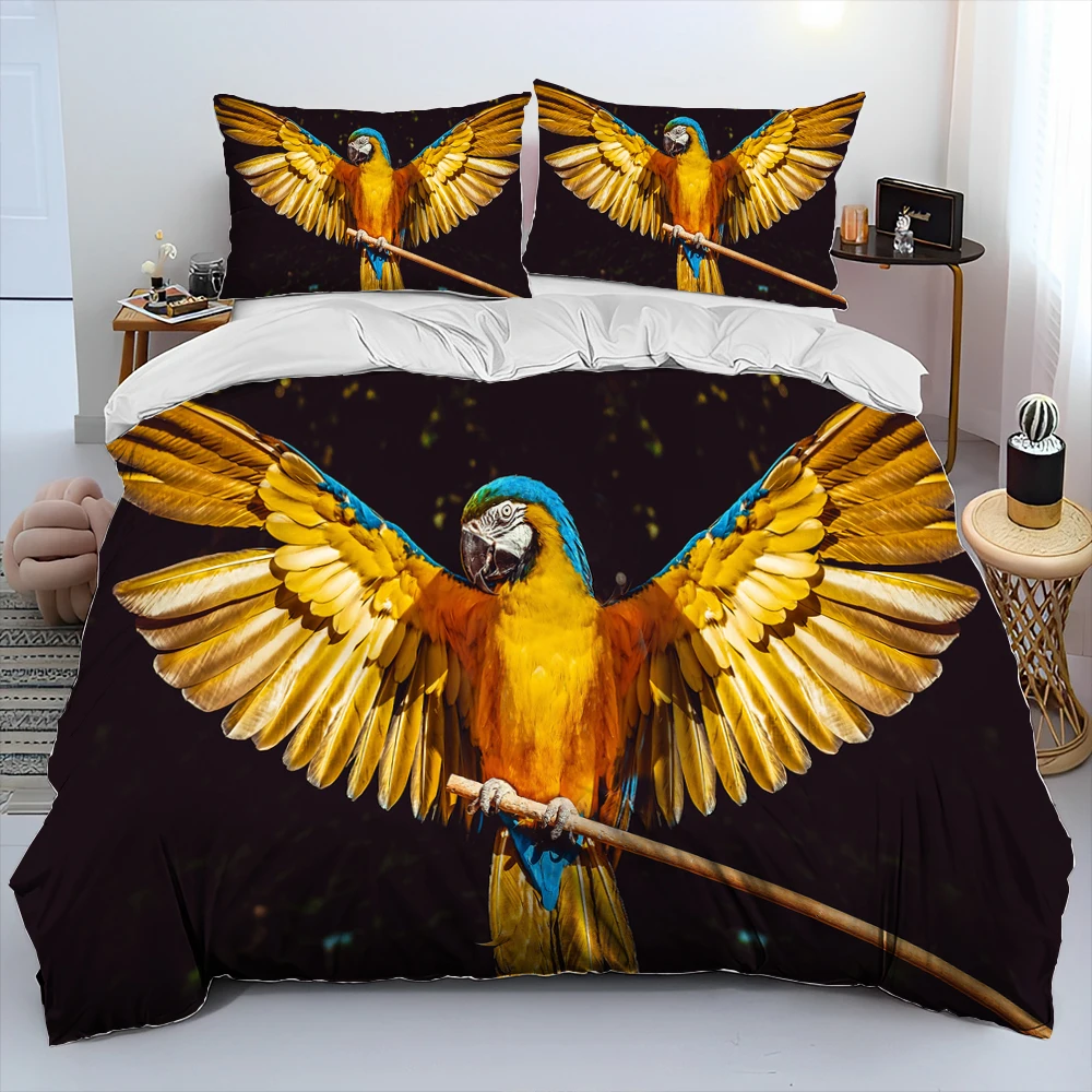 Colorful Parrot Macaws Birds Comforter Bedding Set,Duvet Cover Bed Set Quilt Cover Pillowcase,King Queen Size Bedding Set Adult 6
