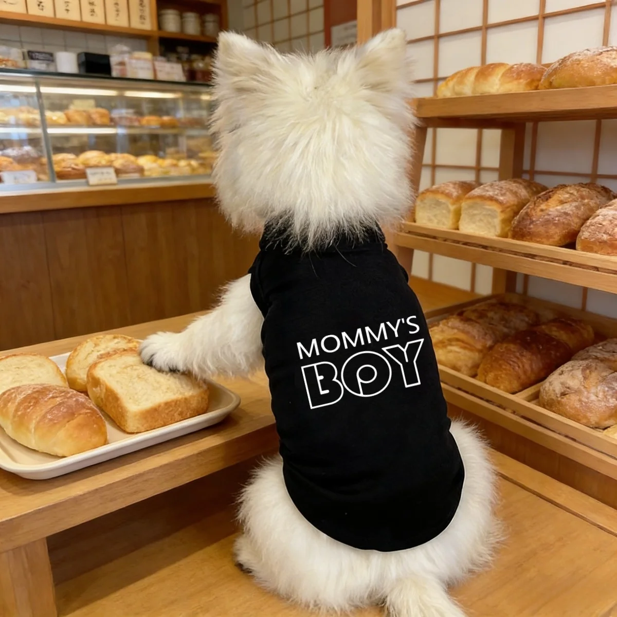 1pc 패션 MOMMY`S BOY 그래픽 개 조끼, 신축성 있는 민소매 애완견 티..