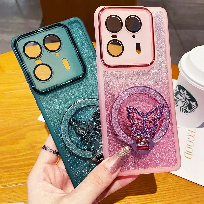 Glitter 3D Butterfly Magnetic Stand Phone Case Cover