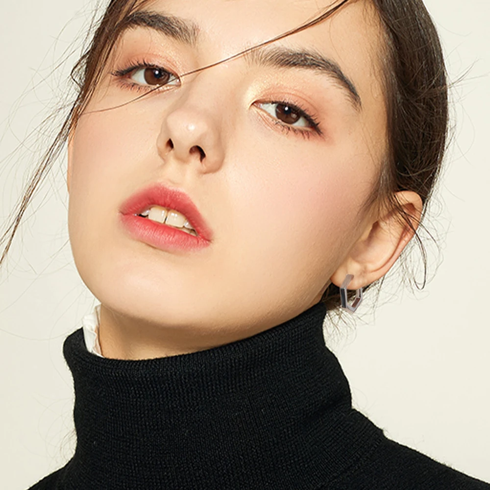 TGNEL TA2 Pure Titanium Hoop Huggie Earrings Round/Hexagon Earring for Women Girls Men Sensitive Small Titanium Hoop Earrings