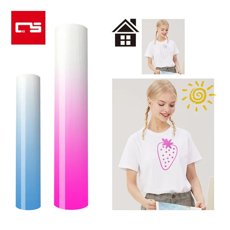 UV Color Change PU Heat Transfer Vinyl Sunlight-Sensing HTV Iron on DIY T-Shirt Hats Shirt High Elastic Decor Film