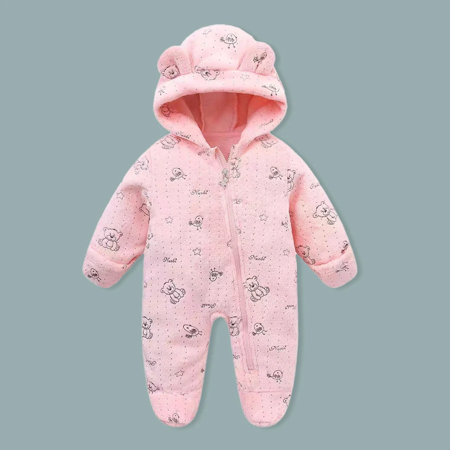 AYNIGIELL-جمبسوت بغطاء رأس للفتيات والأولاد حديثي الولادة ، بدلة زحف قطنية كرتونية ، ملابس دافئة ، خريف وشتاء 3