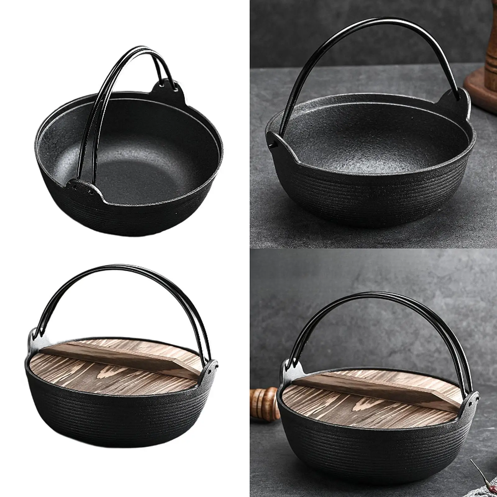 Sukiyaki Pot Tableware with Handle Cookware Cast Iron Utensil Japanese Design Cooking Pot for Restaurants Stews Outdoor Braising